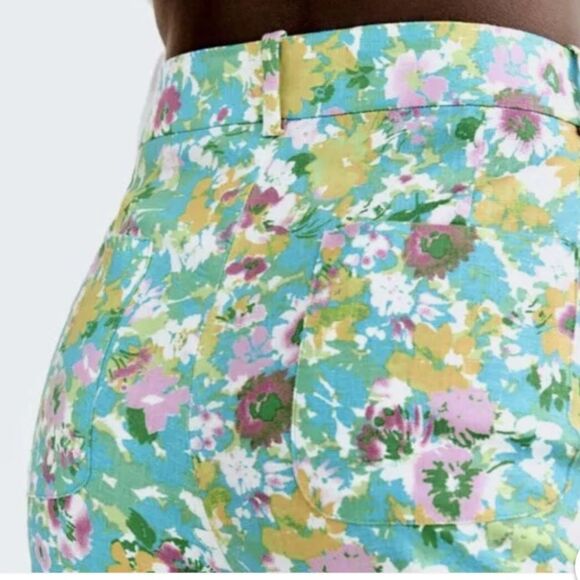 Zara Colorful Floral Retro Inspired Linen Blend High Rise Cropped Ankle Pants - Picture 6 of 16